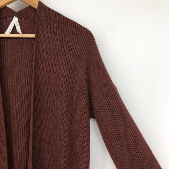 Dreamers by Debut Ribbed Knit Open Cardigan Pockets Brick / Rust Red / Orange XS - Picture 4 of 13